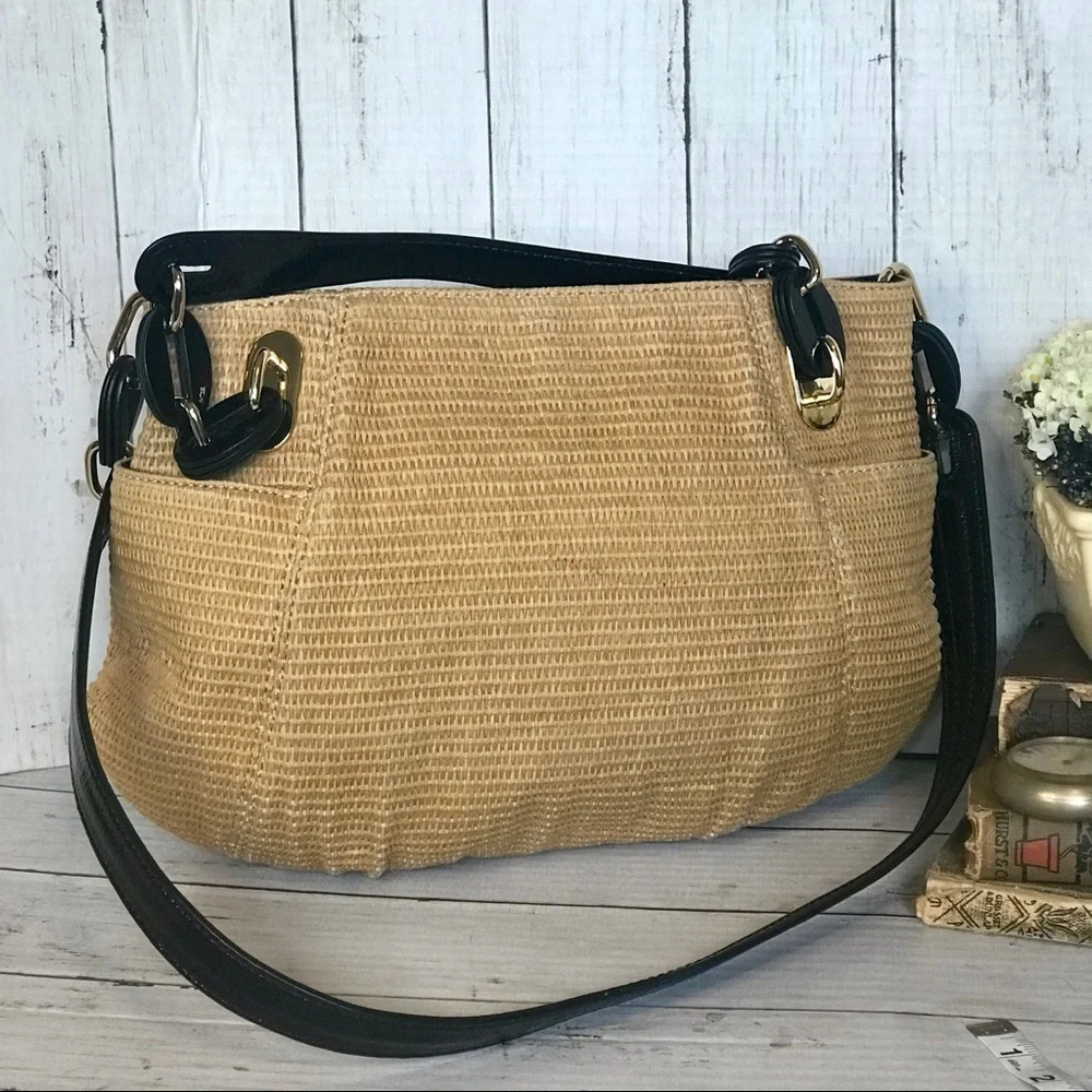 Michael Kors Raffia Textile and Leather Hobo Bag